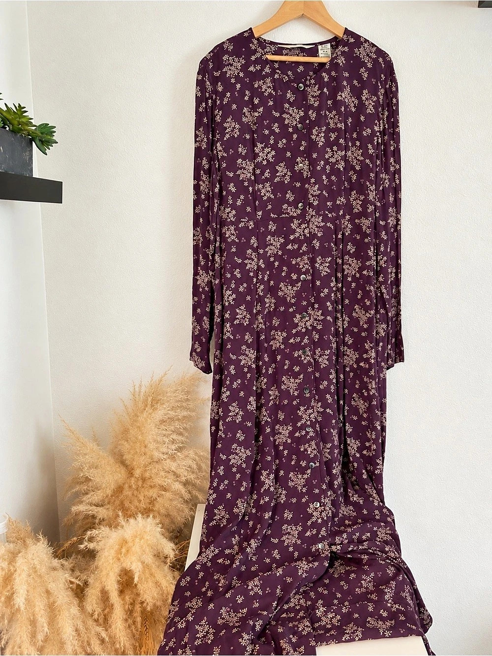 Vintage 90s Eddie Bauer Floral Rayon Maxi Dress M Purple Button Front